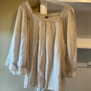 Zac & Rachel Cream Relaxed Blouse with Smocked Ruffles